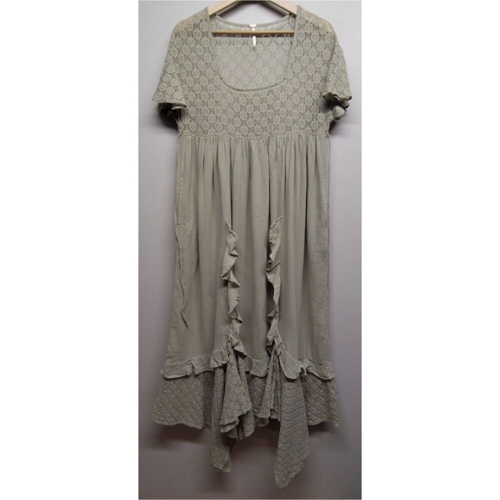 Free People Maxi Dress Women Size XS Green Short Sleeve Oversized Bohemian